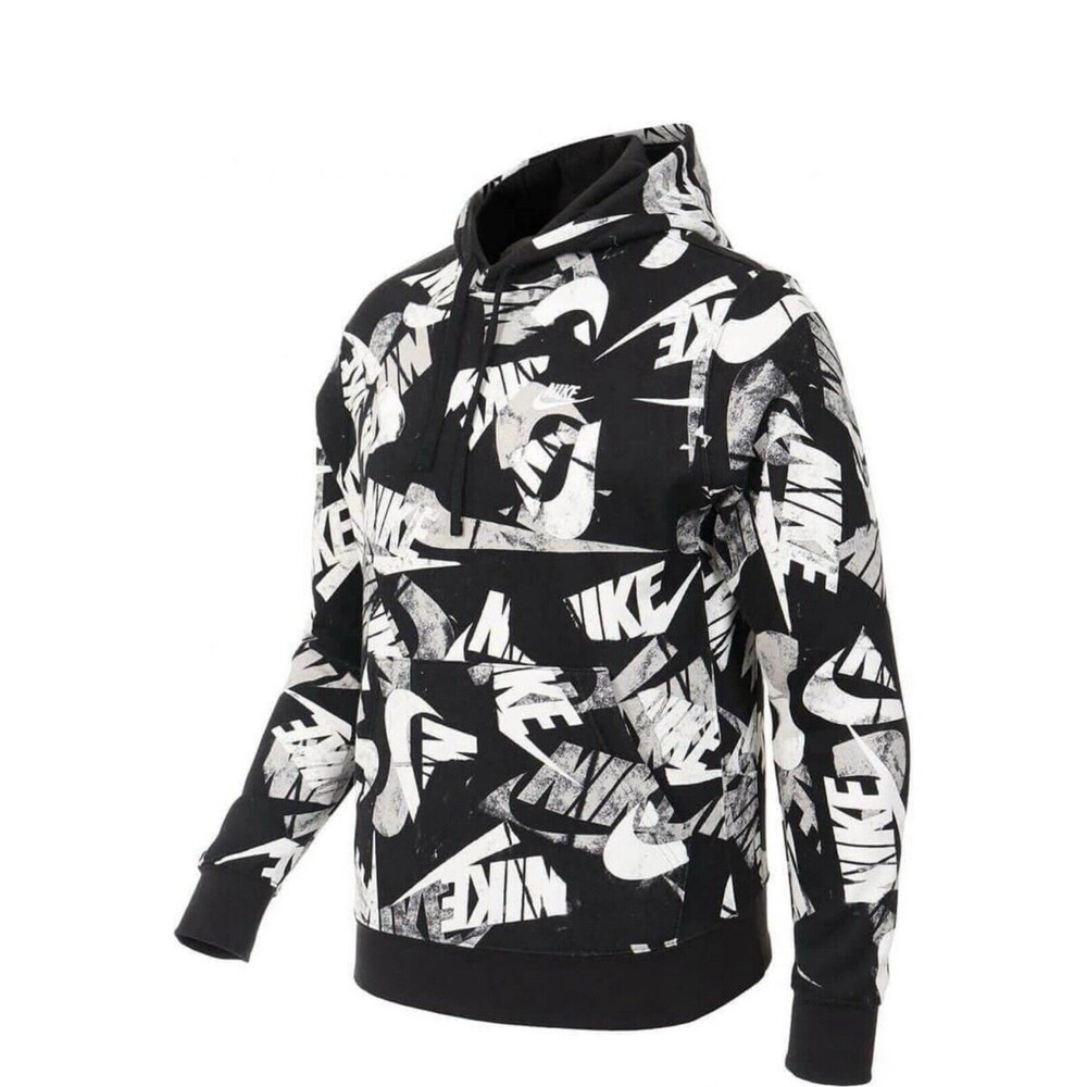 Nike Swoosh Hoodie White black print DM6881-010 Large